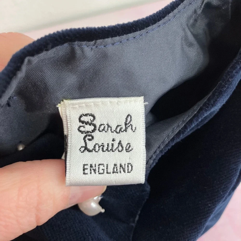 NWT Sarah Louise England Girls Dress Embroidered Navy Velvet Pink Tulle 2 yrs - Picture 3 of 14
